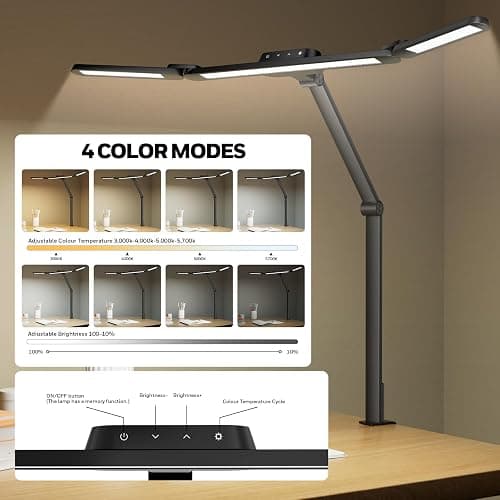 Honeywell Wide-Coverage LED Desk Lamp with Clamp, High-Efficiency 22W Eye-Caring Task Light with 4 Color Modes, Stepless Dimming & Adjustable Arm for Home Office and Multi-Monitor Desks, HJ3 thumbnail 5