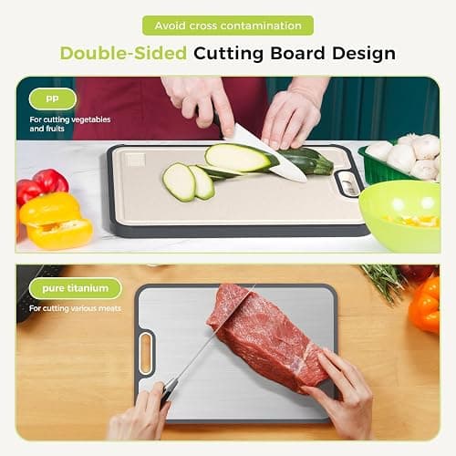Titanium Cutting Board Double Sided Food Grade, Pure Titanium/PP for Kitchen, Cutting Board Easy to Clean[15.5”*10.5”+12”*8.5”] thumbnail 4