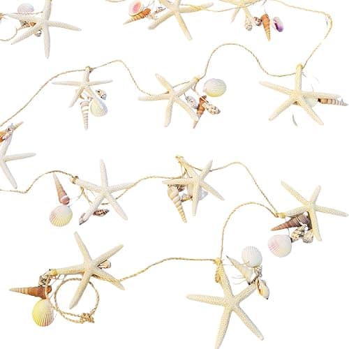Beach Garland Seashell & 12 Pc Real Starfish Garland 10ft+ (120"), Coastal Christmas Decor, Nautical Decor, Beach Theme Party Decorations,Starfish Christmas Decorations (Starfish w/Shells Garland) thumbnail 6