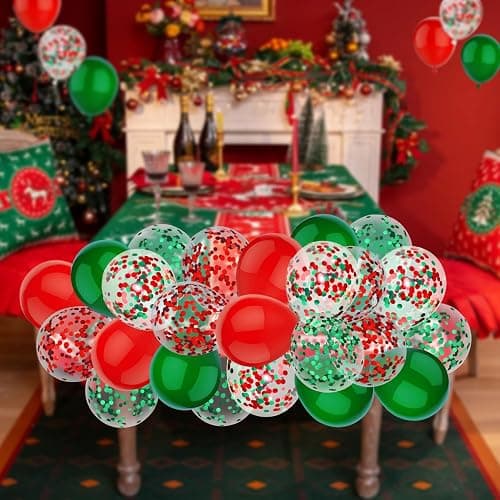 PheiLa 50 Pcs 12 Inch Red and Green Confetti Balloons Christmas Balloons with Ribbons Christmas Party Decorations for Xmas Color Themed Party New Year Baby Shower Birthday Party Supplies thumbnail 6