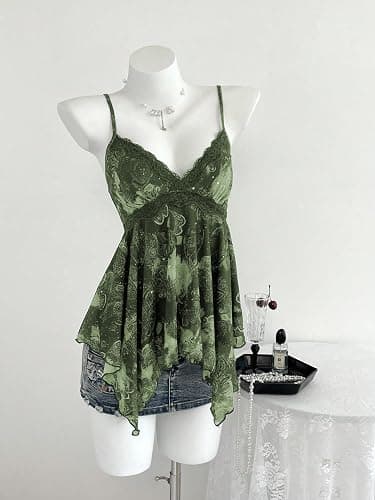 Verdusa Women's Y2K Babydoll Tops Lace Sequin Going Out Top V Neck Camisole Ruffle Peplum Shirts thumbnail 4
