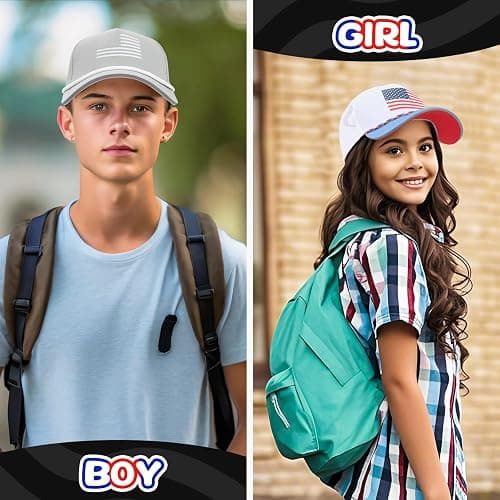 BROMZ Kids Youth American Flag Trucker Hat, Mesh Quick Dry Snapback Hats, USA Baseball Cap for Boys Girls 5-15 Years thumbnail 7