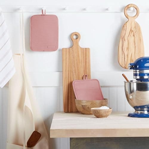 KitchenAid Ribbed Soft Silicone Pot Holder 2-Pack Set, Dried Rose, 7"x9" thumbnail 2