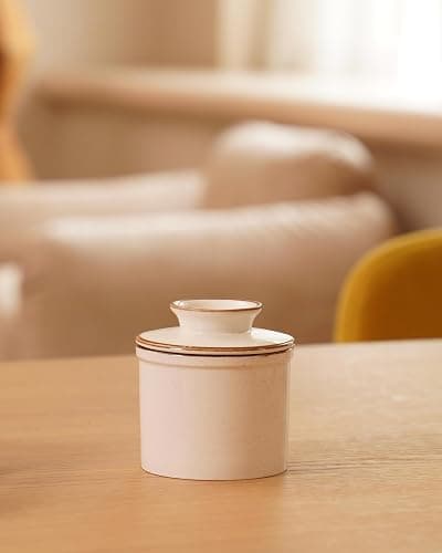 Jersinwei French Butter Dish, Butter Crock for Counter with Water Line, Ceramic Butter Keeper for Spreadable Butter - Chrismas Gift Home Kitchen Decor - Reactive Glaze Collection - White thumbnail 6