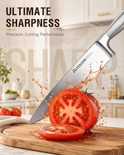 Astercook Knife Set, 15 Piece German Steel Kitchen Knife Set with Built-in Sharpener, One-Piece Knife Block Set Rust-Resistant Dishwasher Safe Block Knives Set for Cooking & Gift (Walnut Brown) thumbnail 2