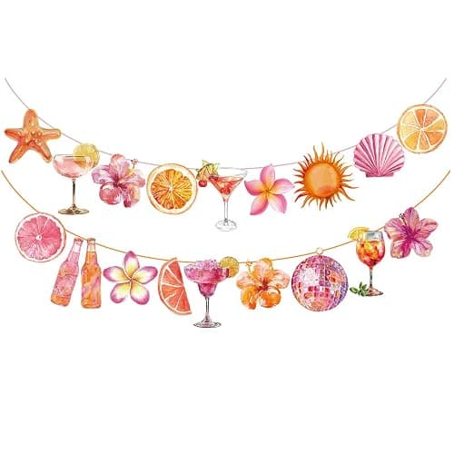 Pink Orange Sunset Party Banner,Tropical Sunset Tequila Garland Decorations | Pink Orange Birthday Bridal Shower Wedding decorations, 2 Pack ,9.8 ft - Image 1