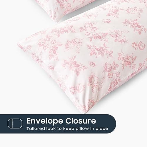 Wake In Cloud - Cottagecore Pillow Cases, Floral Shabby Chic Vintage Flower Shabby Chic Coquette Aesthetic, Set of 2 Soft Pillowcases Pillow Shams Covers, Pink, Standard Size 20x26 Inches thumbnail 3