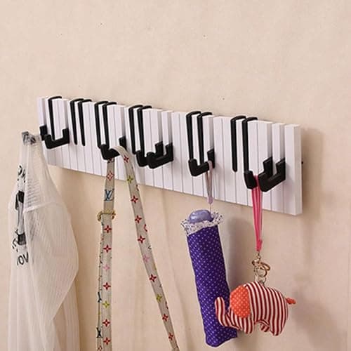 Whbbbj Piano Key Hook, Creative Piano Hangers Entry Door Hooks, Rustic Wall Hooks, Hanger Rack Keyboard Towel Coat Umbrella Bag Wood Shelf, Piano Shape Artistic Hook, Wood Shelf (Size : 9 Hooks) thumbnail 4