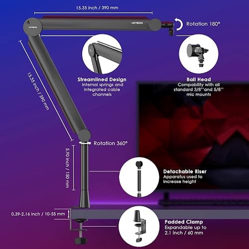 IXTECH Premium Microphone Boom Arm with Desk Mount, 360° Rotatable, Fully Adjustable, for Podcast, Video, Gaming, Radio, Studio, Recording, Sturdy and Universal VALIANT Model thumbnail 5