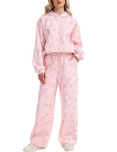 Eutten Womens 2 Piece Sweatsuits Fall Outfits Oversized Camo Hoodie Wide Leg Sweatpants Travel Lounge Matching Sweat Sets - Image 1