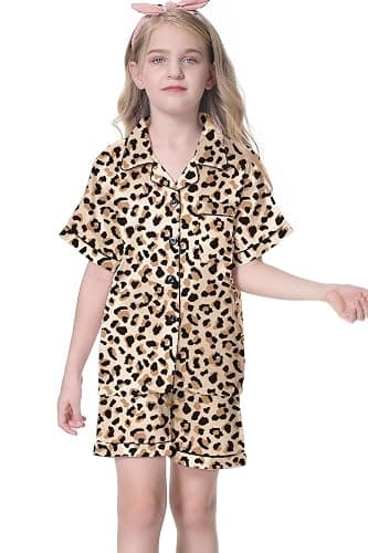 Umeyda Women & Girls Pajamas Set, Soft Satin Lightweight Silk Button-Down Top with Shorts 2 Piece PJS for Mom Boys Kids Gifts thumbnail 3