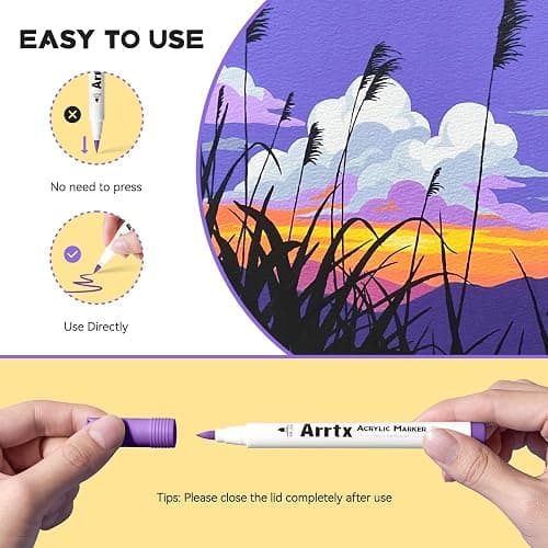 Arrtx 48 Colors Acrylic Marker, for Rock Painting, Extra Brush Tip Markers Paint Pens, Art Supplies, Fabric Paint, Art Markers, Waterproof Paint DIY Crafts Making& 48E thumbnail 4