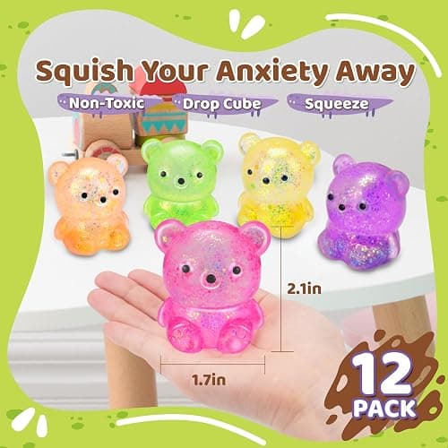 12Pack Fidget Toys Squishy ，Cute Bear Squeeze Ball , Stress Balls for Stress Relief，Pull Stretch Classroom Prize Party Favors Toys for Kids thumbnail 2