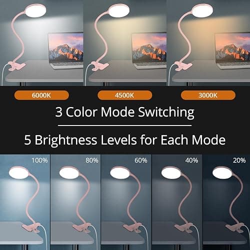 iFalarila Reading Light with Remote, LED Desk Lamp Clip on [1H Timer & Nightlight] RA>95 Dimmable Flexible Gooseneck, Reading Lamp with Clamp for Table - 3.5'' (Adapter Included) thumbnail 2