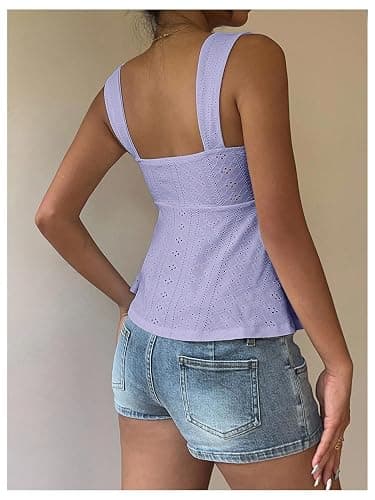 Milumia Women's Eyelet Tie Front Ruched Tank Tops Y2k Going Out Peplum Top | Babydoll, Sexy Slim Fit, Sleeveless, Flowy, Summer, Beach Vacation Outfits, Country Concert thumbnail 3
