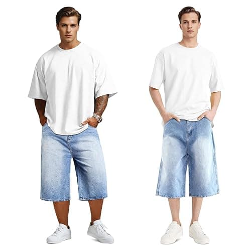 TANDAGI Men Baggy Jorts Y2k Streetwear Loose Fit Hip Hop Skateboard Denim Shorts thumbnail 9