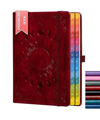 Password Keeper Book with Colorful Alphabetical Tabs, 5.7"×8.4"Hardcover Internet Password Book for Organized Internet Website Address Logins,Password Notebook for Home Office, Wine Red. - Wine Red