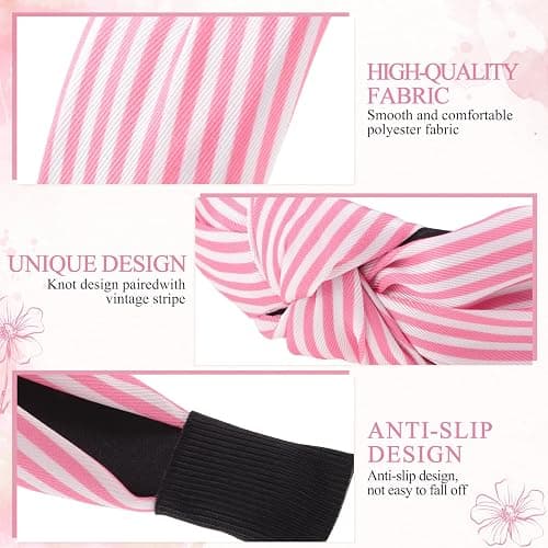 obeoby 8 Pack Stripe Knot Headbands for Women Girls, Non-Slip | Y2K Style HairBand, Retro Striped Design, for Retro Parties, School,Comfortable Fit, Holds Hair Neatly in Place Daily at Home thumbnail 3