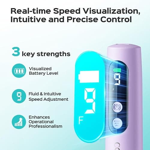 COSLUS C52 Electric Cordless Nail Drill: Professional Nail File kit with LED Screen for Acrylic Gel Powder. Portable for Home DIY & Salon Use. Manicure Pedicure for Beginners, Women, Travel, Purple thumbnail 3