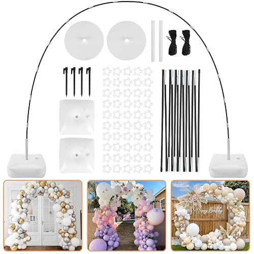 RUBFAC Balloon Arch Kit, 8ft Tall & 9ft Wide Adjustable Balloon Arch Frame Stand with 2 PVC Bases,2 Water Fillable Bags, 50pcs Balloon Clips for Wedding Party Baby Shower Supplies Christmas Decoration - Image 1