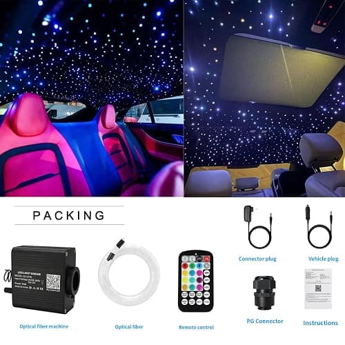 AZIMOM 16W Twinkle & Sound Activate 500pcs*0.03in*9.8ft Fiber Optic Starlight Headliner Kits for Car Home Star Ceiling Sky Decoration, APP& Remote Control Light Engine End Glow Fiber thumbnail 7