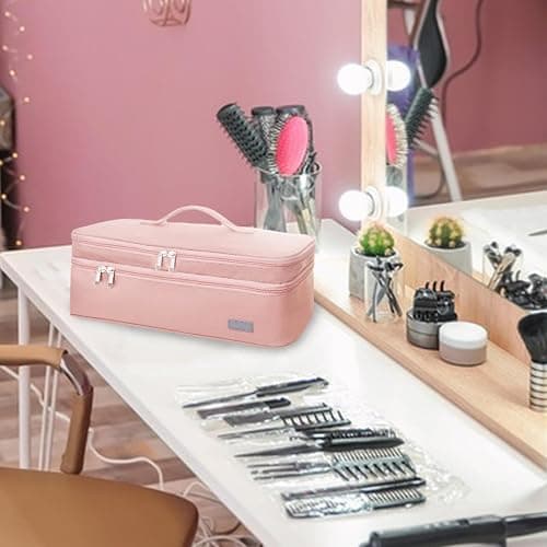 Double-Layer Travel Carrying Case Hair Tool Travel Bag with Heat Resistant Mat Portable Hair Brush Bags Hair Dryer Travel Bag Storage Organizer Bag for Hair Dryer Brush and Other Hair Accessories thumbnail 8