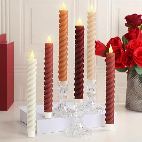 Baquler 6 Pcs Fall Flameless Taper Candle Twisted LED 9.65 Inch Fall Taper Candles Battery Operated Twisted Candlesticks for Thanksgiving Harvest Wedding Birthday Home Party Dinner Fireplace Decor thumbnail 7