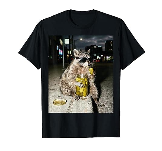 Funny Raccoon Eating Pickles Meme Men Women T-Shirt - Image 1