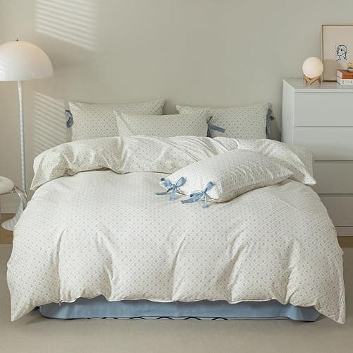 HighBuy Twin XL Comforter Set Cute Blue Flower Bedding Comforter for Kids Girls Coquette Checkered Bedding Sets 3 Piece with 2 Bowknot Bow Tie Pillowcases Botanical Quilts Garden Comforter Cottage Bed thumbnail 3