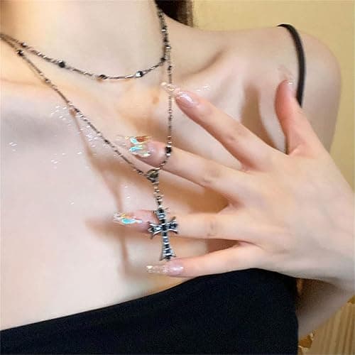 QLYOVWE Gothic Cross Necklace for Women Fashion Vintage Black Cross Pendant Necklace Multi-layered Y2k Gothic Dark Cross Layered Cross Choker Necklace Punk Cool Halloween Jewelry Gifts thumbnail 6