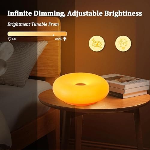 MIXL - Donut Table Lamp,Creative Orange Donut Atmosphere Lamps with Plastic Shade,Retro-Modern Table Light,3-Color Dimmable Nightstand Lamp for Bedroom and Desk, Aesthetic Home Decor & Gifts (Orange) thumbnail 3