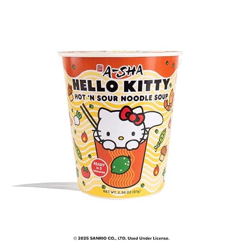 Hello Kitty Instant Ramen Noodle Cup | 6 Pack | Hot and Sour Flavor | Premium Microwaveable Ramen Soup Mix, Asian Snacks thumbnail 4