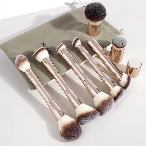 MAANGE 7pcs Makeup Brush Set Double Sided Kabuki Makeup Brushes Contour Brush for Foundation Liquid Powder Concealer Cream Cosmetics Bronzer Blending Blush Buffing Makeup Tools (Gold) thumbnail 7
