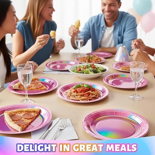 FunisFun Disco Plates Disposable Disco Ball Plates for 70s Disco Party Decorations Wedding Birthday Bachelorette Party 9" (Iridescent Pink, 9IN25P) thumbnail 2