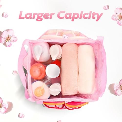 famichan Mesh Shower Caddy Portable with Drawstring, Dorm Room Essentials for College Students Girls, Large Shower Bag for Camping,Swimming,Gym,Travel,Bathroom - Pink thumbnail 6