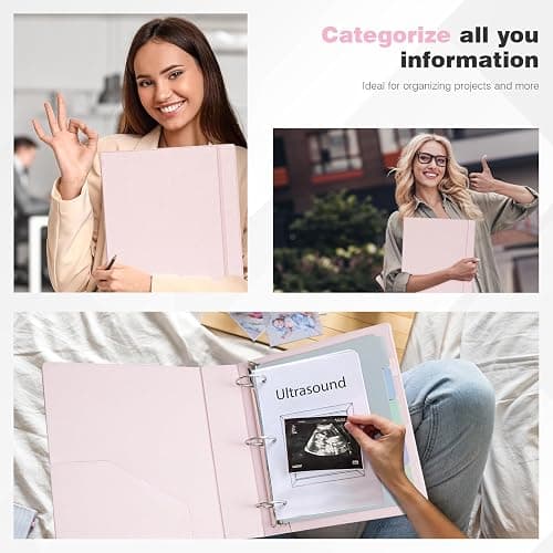 Ospelelf Vintage Hardcover 3 Ring 2 inch Leather Binder, Professional Binders Organizer Suitable for Letter Size, Binder Dividers with Tabs, Rose Pink - Pink - 2 Inch thumbnail 5