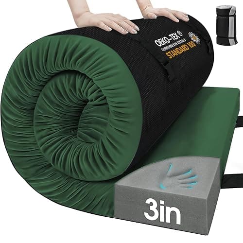 CYMULA Memory Foam Camping Mattress Pad,3inch Sleeping Pad for Camping,Non-Slip Bottom Floor Cot Car Mattress Bed with Retaining Portable Roll up Mattress Pad Mat for Travel Truck Guest Bed Tent - Image 1