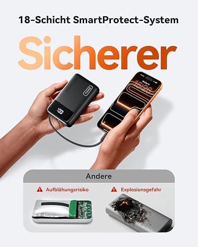 INIU 45W Power Bank, Ultra Klein 20000mAh Powerbank iPhone mit Integriertem USB-C Kabel, Schnellladen Externe Handyakkus Mini, Klein Aber Stark für iPhone 17 16 15 Pro, Samsung S22, Xiaomi, iPad etc thumbnail 6