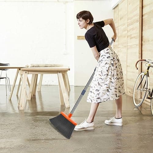 kelamayi Upgrade Broom and Dustpan Set, Self-Cleaning with Dustpan Teeth, Indoor&Outdoor Sweeping, Ideal for Dog Cat Pets Home Use, Stand Up Broom and Dustpan (Gray&Orange) thumbnail 2