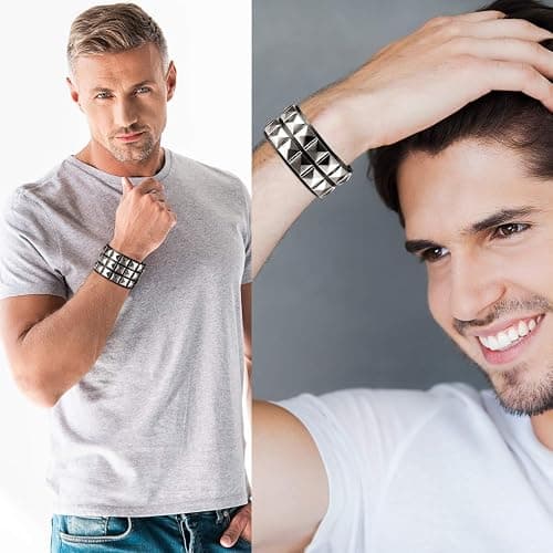 Hicarer 3 Pieces Halloween Leather Punk Bracelet for Men Women 80s Goth Rock Wristband Cuff Bangle Unisex Party Accessories thumbnail 2
