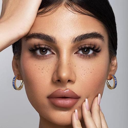 GLOQUAT Trendy 14K Gold Plated Hoop Earrings for Women, Chunky Gold/Silver Earrings for Women Cubic Zirconia Baguette Hoop Earrings Heart Hoops Lightweight Hypoallergenic Jewelry,25mm/35mm/40mm/50mm thumbnail 3