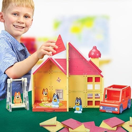 Tile Town Bluey Heeler Family Home 52-Piece Magnetic Tile Playset, Interactive STEM Magnetic Tiles Toys, Includes Bluey & Bingo Figures, Action Tiles thumbnail 2