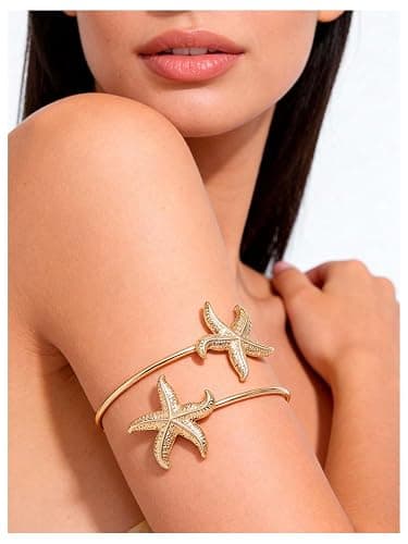 MakeMeChic Beach Gold Arm Cuff Jewelry for Women Bangle Band Armlet Flower Upper Arm Cuff Bracelet Summer Beach Essentials thumbnail 5