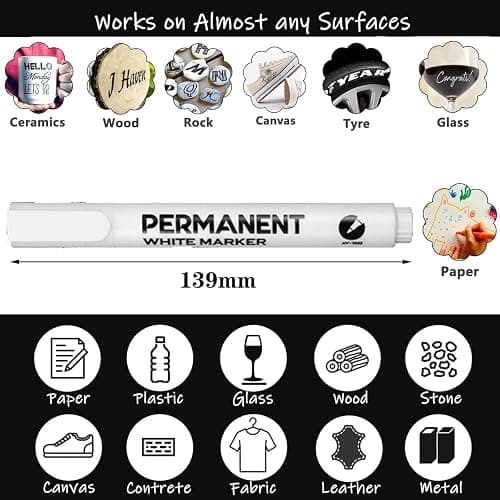 RiyaNed White Acrylic Pens,Waterproof Permanent Marker 2.0mm Quick-drying Suitable for ceramic, stone, canvas, metal, wood, glass, Easter eggs, Christmas decoration design painting. thumbnail 7