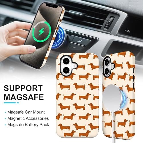 flewfun Magnetic for iPhone 16 Cute Dog Phone Case, Dachshund Dog | Sausage Dog Shockproof Slim TPU and Hard PC Protective Phone Cover Compatible with MagSafe Designed for Pet Lover thumbnail 4