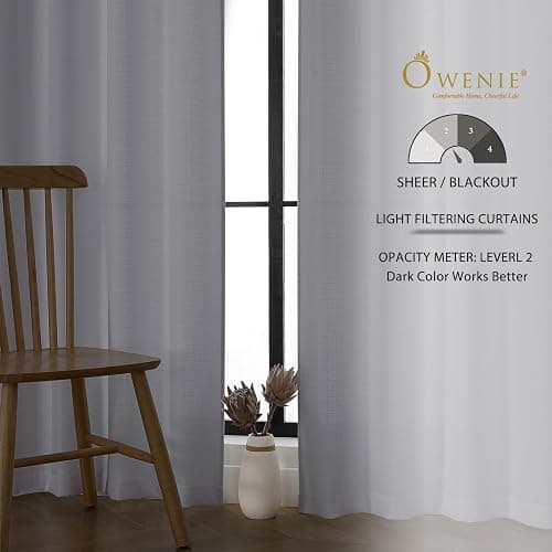 OWENIE Bob White Curtains 63 Inch Length 2 Panels Set for Living Room Bedroom, Light Filtering Faux Linen Textured Soft Window Curtain, Solid Soft Rod Pocket Drapes, 40Wx63L Inches, 2 Pcs, White thumbnail 4