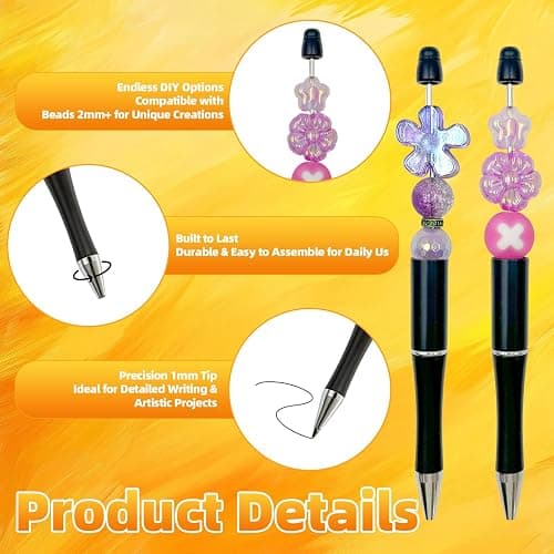 210 Pieces DIY Beadable Pen Bulk Kit – 70PCS Ballpoint Pen with Refills & Bags – Perfect for Beads Pens Supplies, Beaded Pens for DIY Crafting – Office Supplies & Teacher Accessories (Black) thumbnail 4