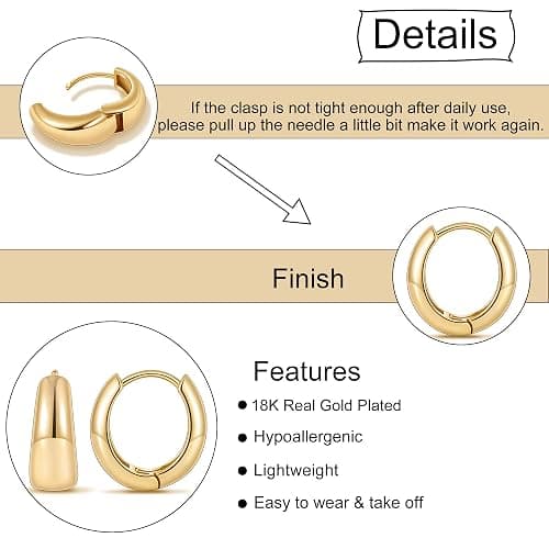 micuco Gold Hoop Earrings for Women, Gold Chunky Hollow Thick Hoops Earrings for Women thumbnail 6