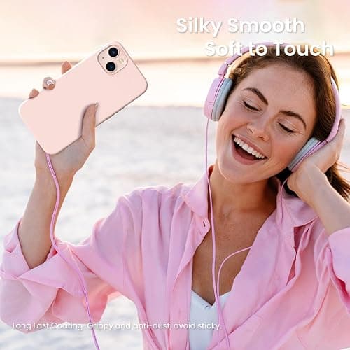 ORNARTO Compatible with iPhone 13 Case 6.1, Slim Liquid Silicone 3 Layers Full Covered Soft Gel Rubber Phone Case Protective Cover 6.1 Inch-Chalk Pink thumbnail 6