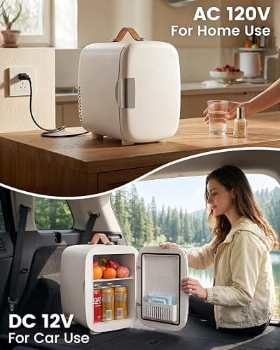 FANSEXPERT Cosmetic Fridge, Portable Mini Fridge for Skincare Food Drinks, 4L/6 Can Electric Plug In Cooler & Warmer, AC/DC Skincare Refrigerator for Bedroom Office Car Dorm (White) thumbnail 4